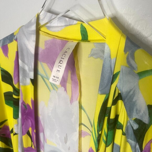 Lane Bryant Cacique Long Sleeve Yellow Floral Silky Style Robe with Tie 18/20 - Picture 6 of 8